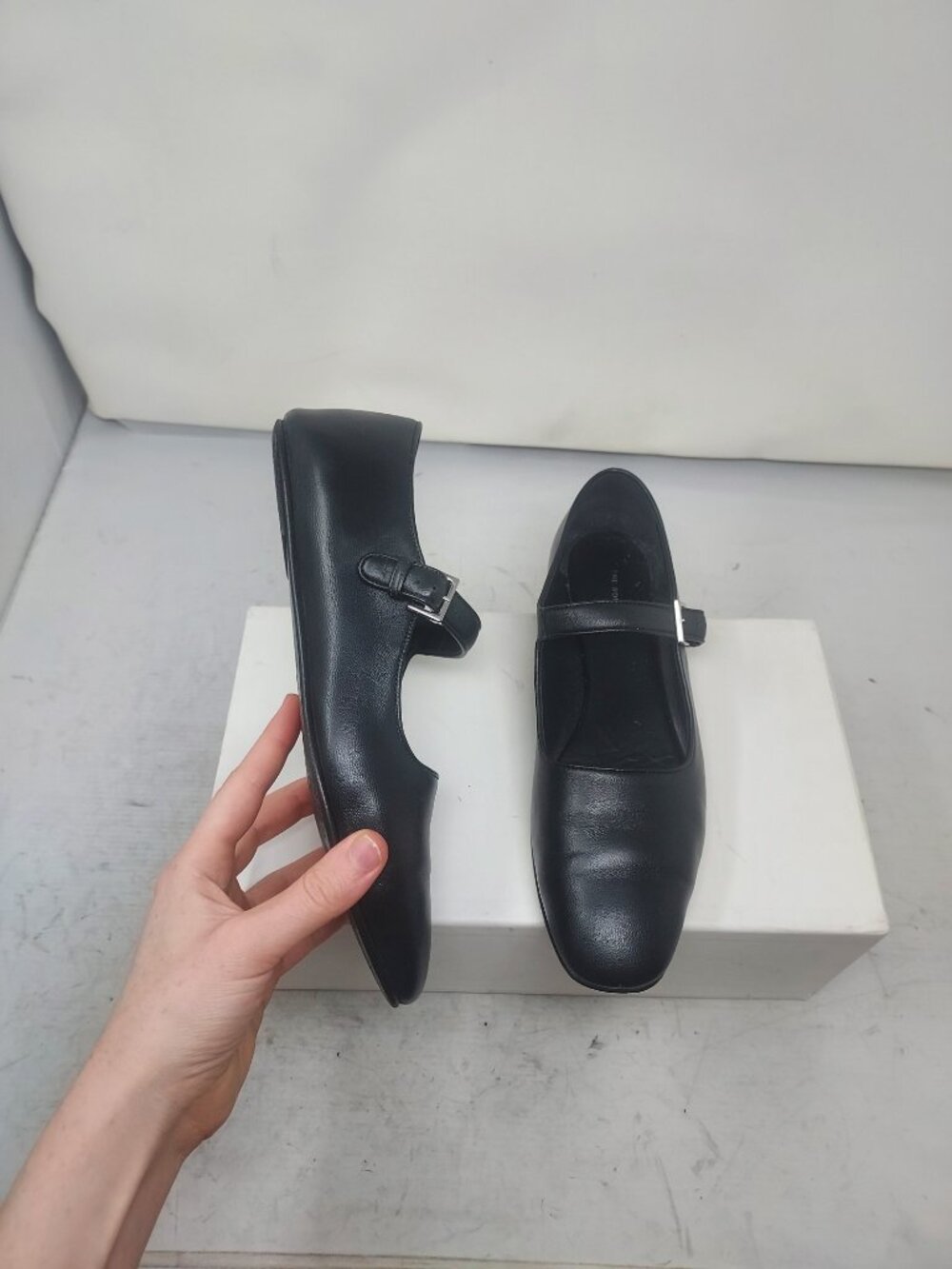 THE ROW Black Ava Mary Jane Ballerina Flat Buckle Shoe